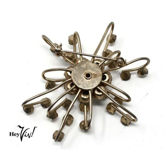 Vintage 50s Rhinestone Atomic Star Burst Pin 3D Style 2 1/2" Across - Hey Viv - Picture 2 of 5